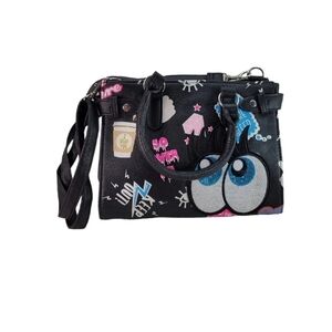 Claire’s Black Shoulder Crossbody Bag Purse with Sequins Embroidered Eyes